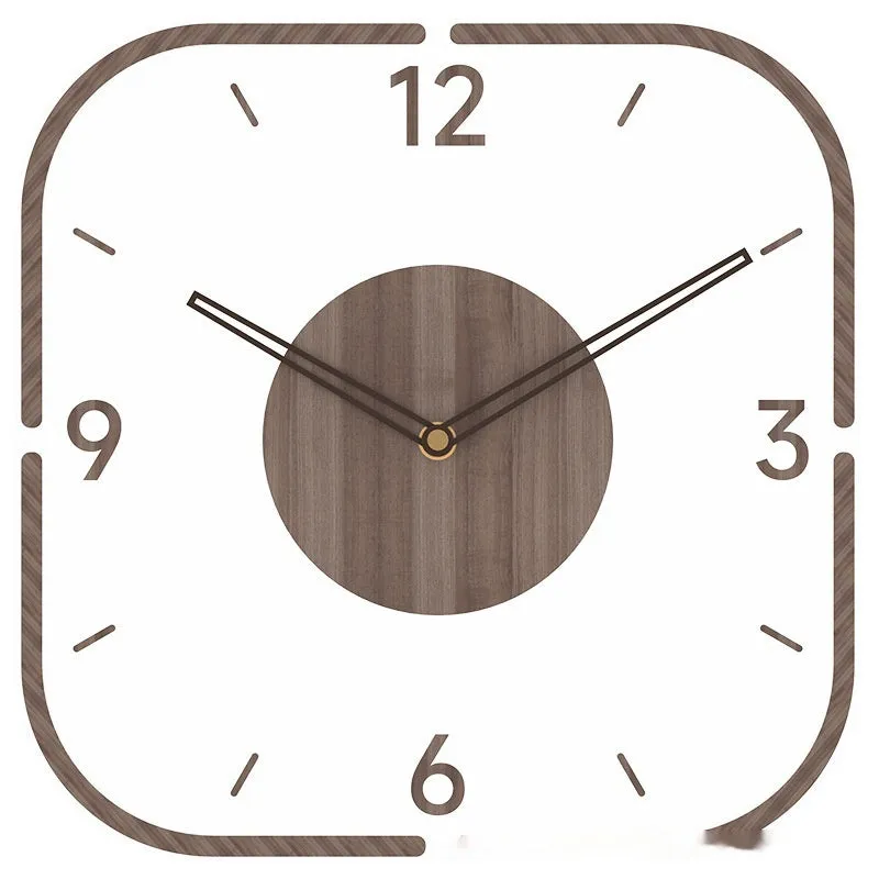 35cm square transparent wooden frame wall clock with modern design