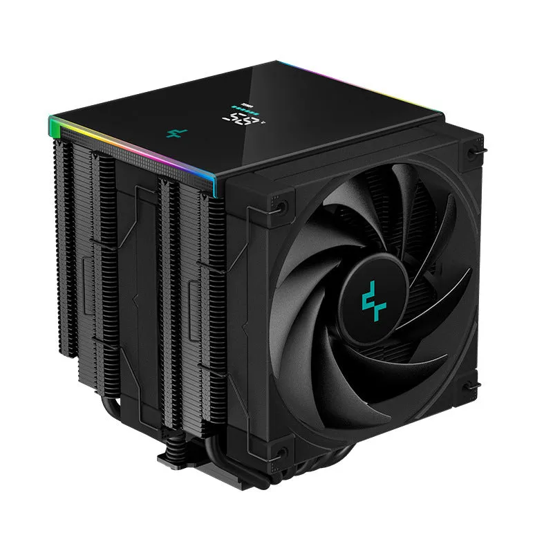 DeepCool AK Series black CPU tower air cooler with digital display and dual fans