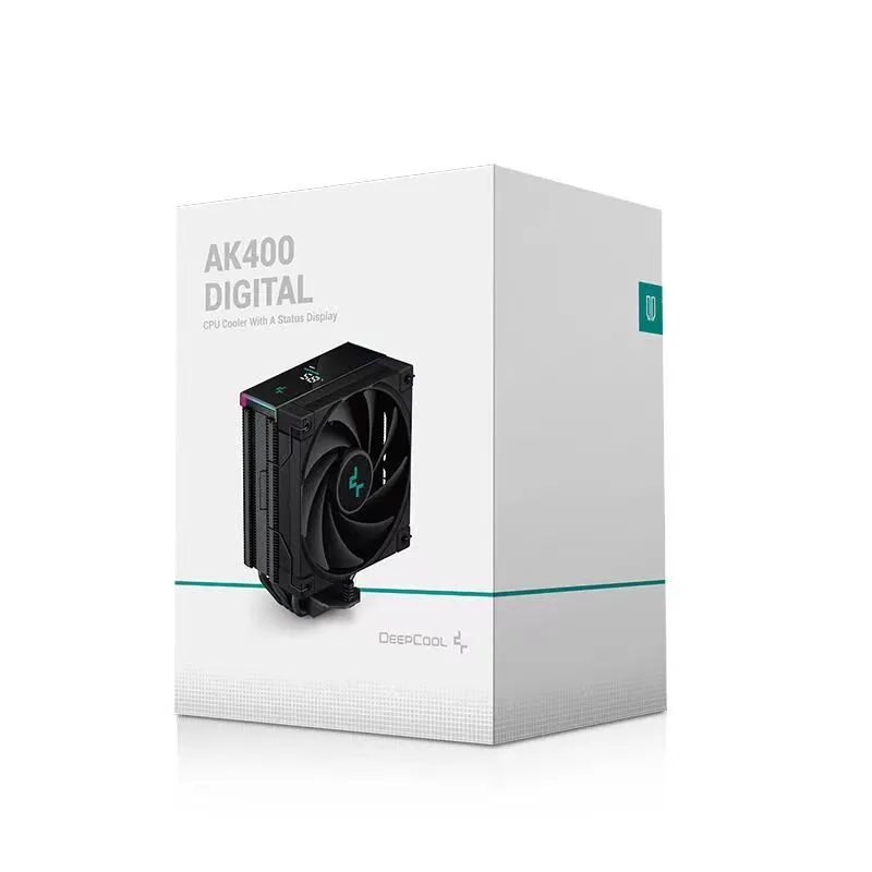 DeepCool AK Series black CPU tower air cooler with digital display and dual fans