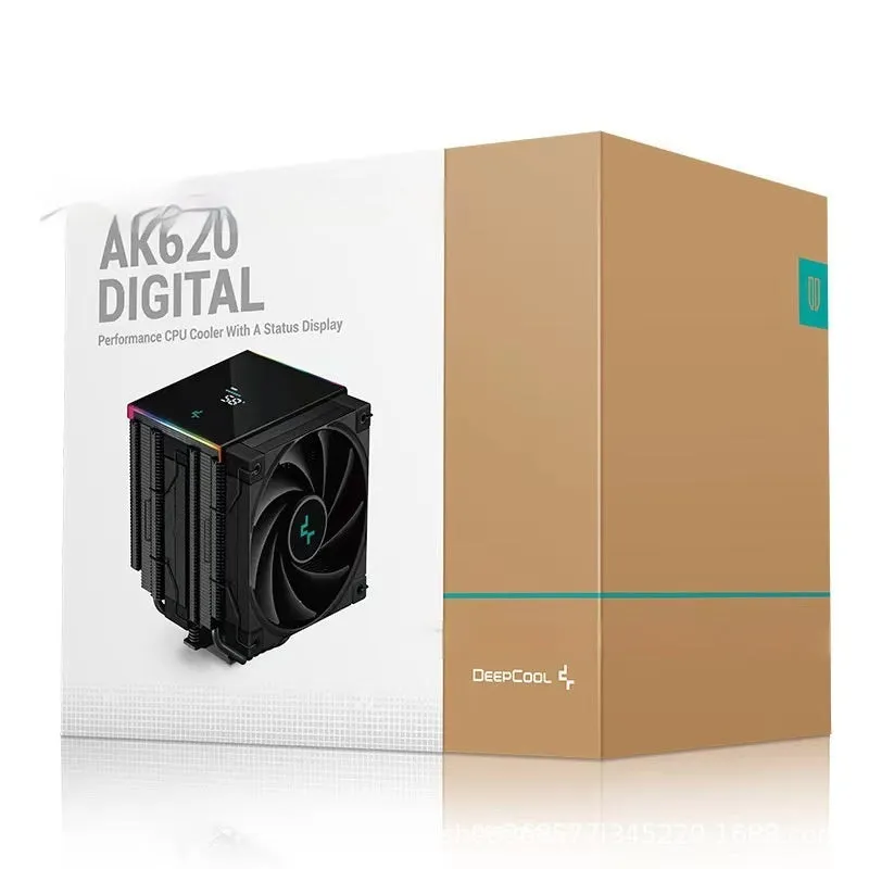DeepCool AK Series black CPU tower air cooler with digital display and dual fans