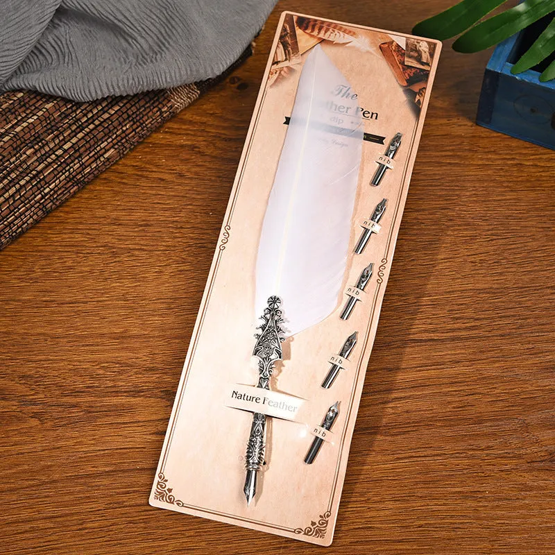 Vintage feather pen with zinc alloy shell in multiple colour options