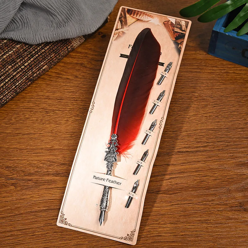 Vintage feather pen with zinc alloy shell in multiple colour options