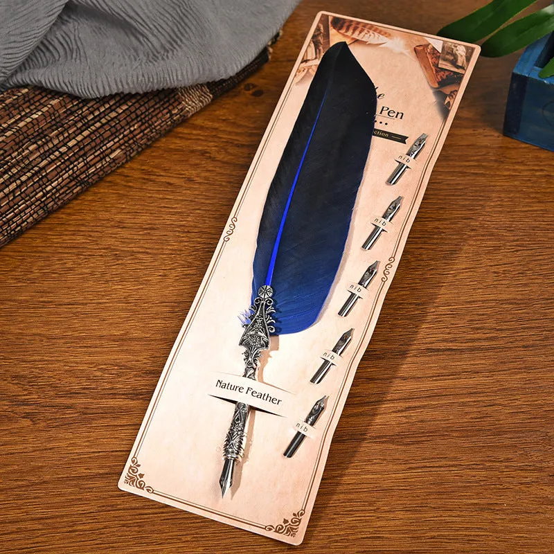 Vintage feather pen with zinc alloy shell in multiple colour options