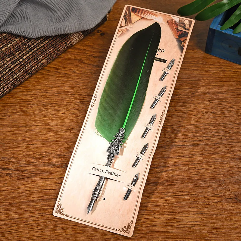 Vintage feather pen with zinc alloy shell in multiple colour options