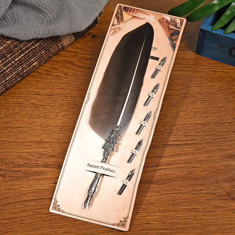 Vintage feather pen with zinc alloy shell in multiple colour options