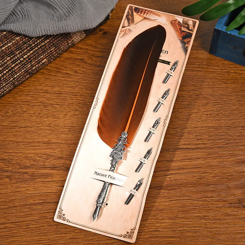 Vintage feather pen with zinc alloy shell in multiple colour options