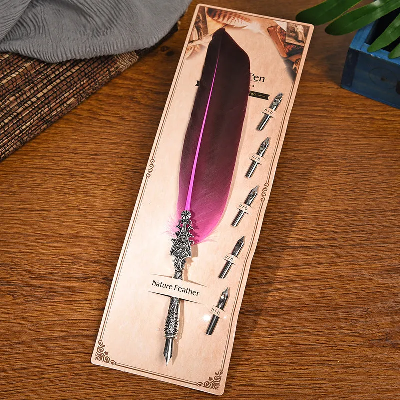Vintage feather pen with zinc alloy shell in multiple colour options