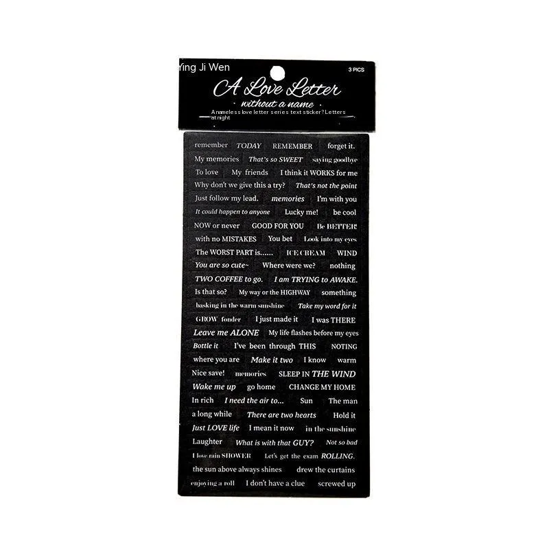 Four colour designs of ins style text sticker sheets on Japanese paper, each measuring 90 by 175 millimetres.