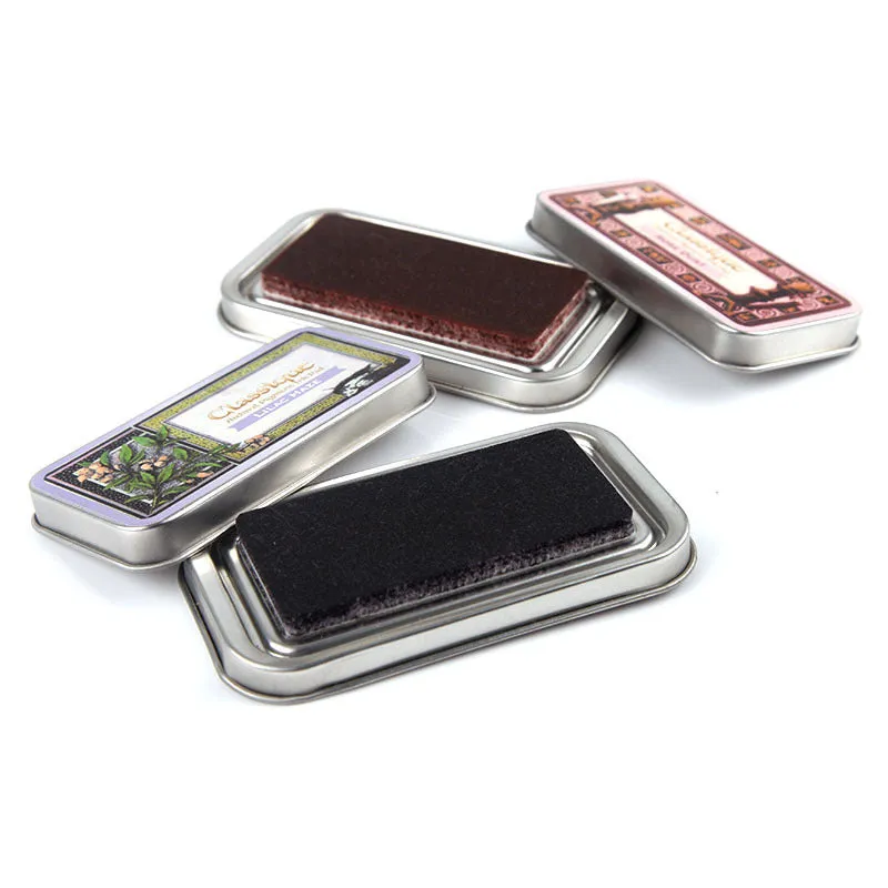 Rectangular quick-drying oily ink pad for rubber stamps in five colours.