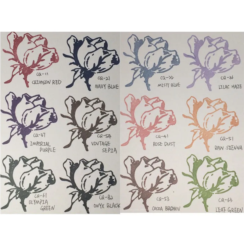 Rectangular quick-drying oily ink pad for rubber stamps in five colours.