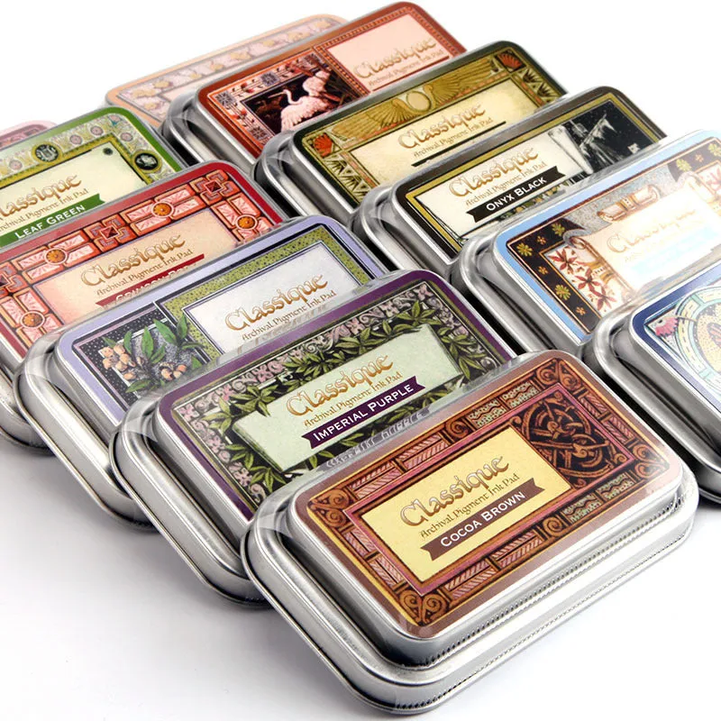 Rectangular quick-drying oily ink pad for rubber stamps in five colours.