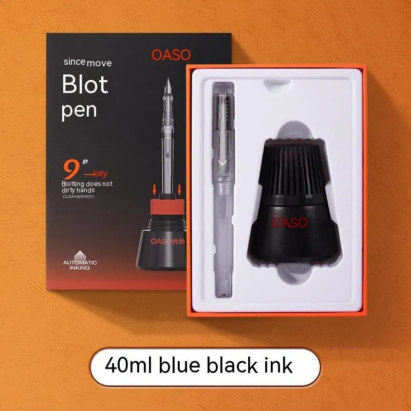 Student automatic suction pen set with plastic shell, 0.5mm and 0.38mm pen head options, and 40ml ink feeder