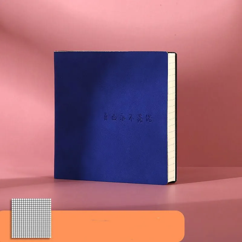 Square faux leather mesh notebook in avocado green with French fold binding and blank pages.