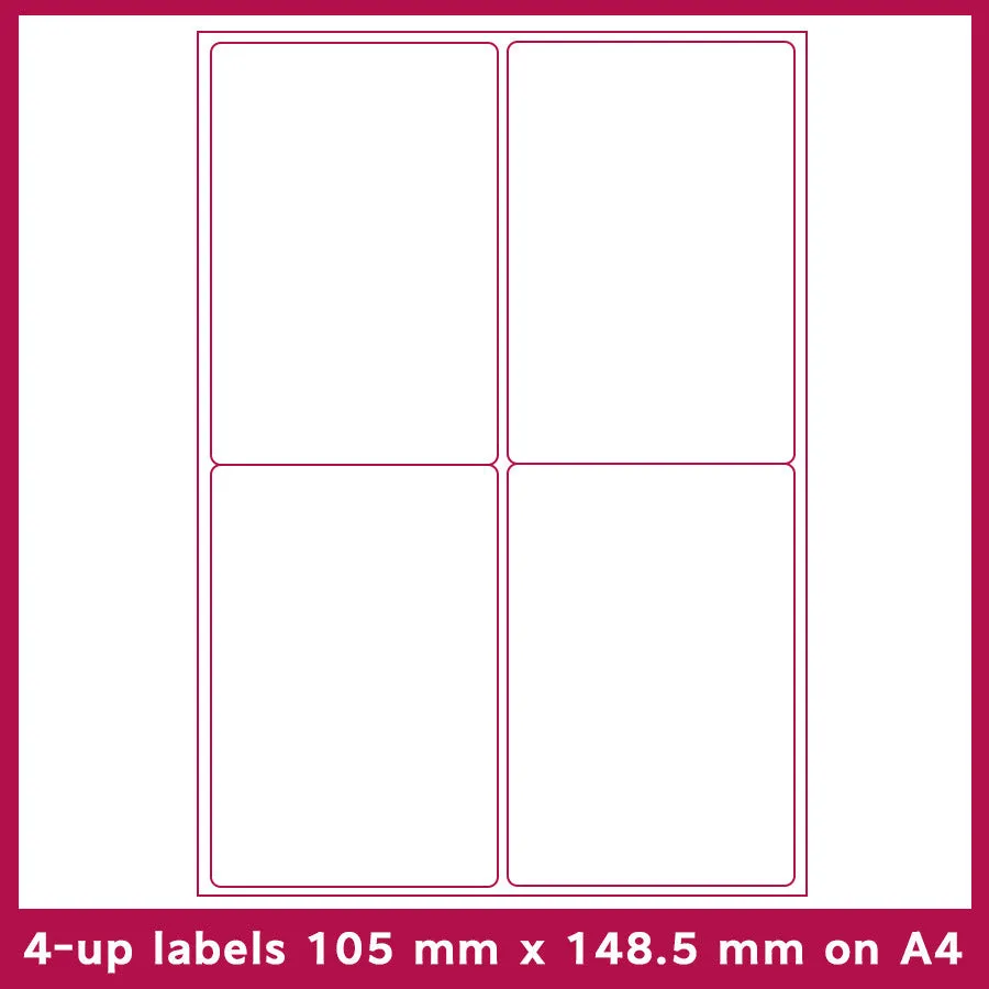 Pack of 100 A4 FBA label sheets showing multiple grid layout options for barcode printing.
