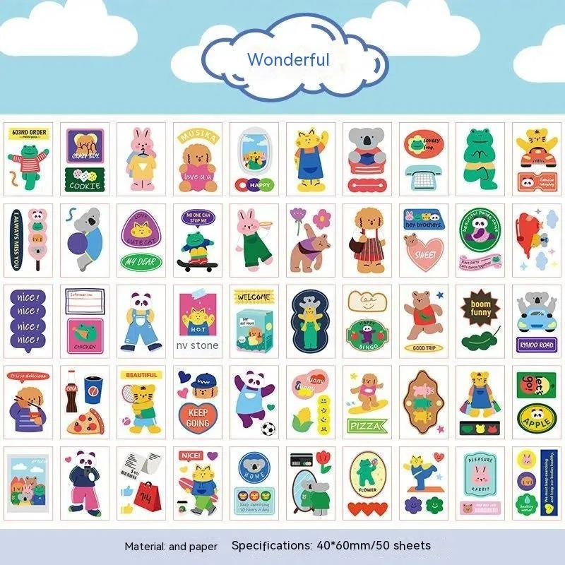 Hand-drawn heart stickers with cartoon characters for notebooks and screen protectors