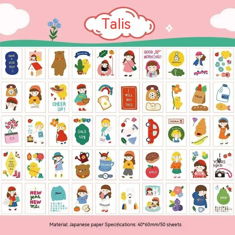 Hand-drawn heart stickers with cartoon characters for notebooks and screen protectors