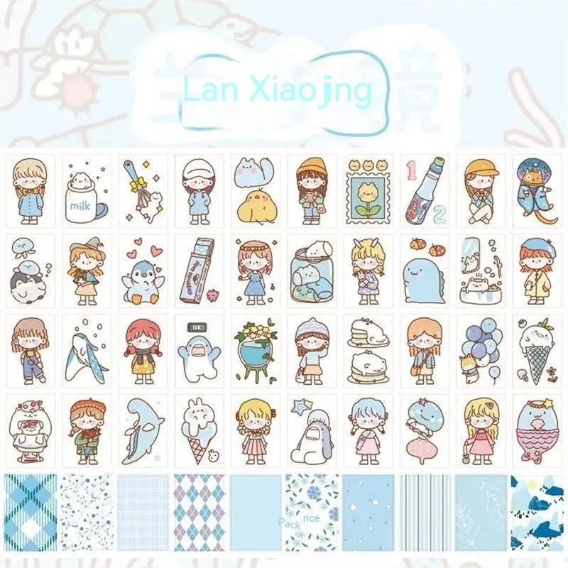 Hand-drawn heart stickers with cartoon characters for notebooks and screen protectors