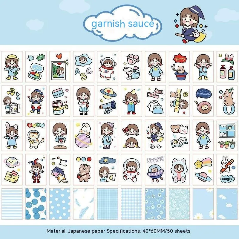 Hand-drawn heart stickers with cartoon characters for notebooks and screen protectors