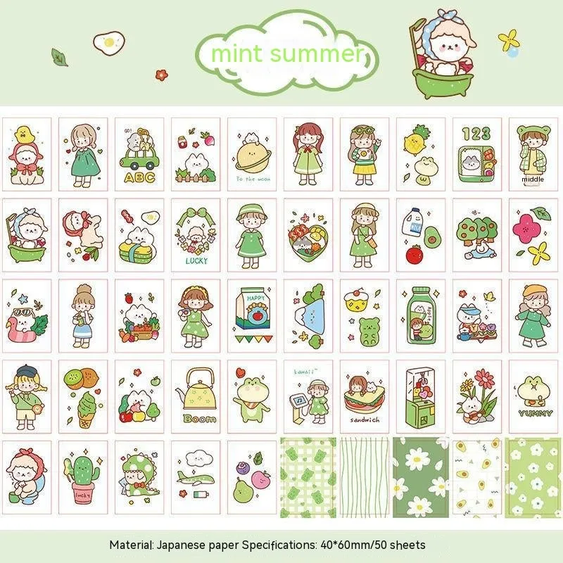 Hand-drawn heart stickers with cartoon characters for notebooks and screen protectors