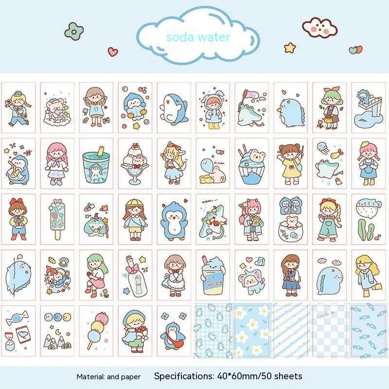 Hand-drawn heart stickers with cartoon characters for notebooks and screen protectors