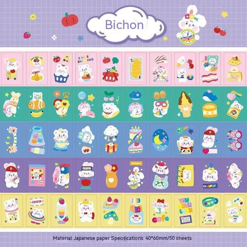 Hand-drawn heart stickers with cartoon characters for notebooks and screen protectors