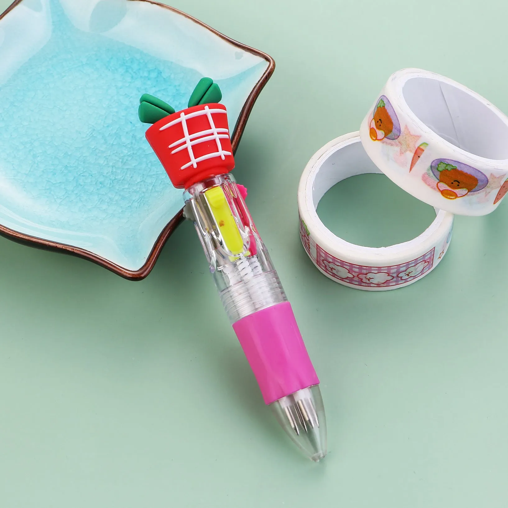 Christmas four-colour press ballpoint pen with festive designs, 11cm compact size