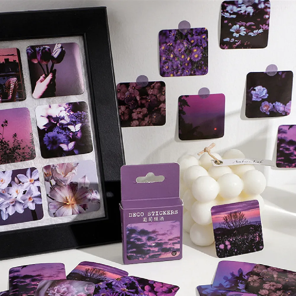 Mountain and Sea Sunshine decorative sticker collection showing six colour variations in 44mm square format