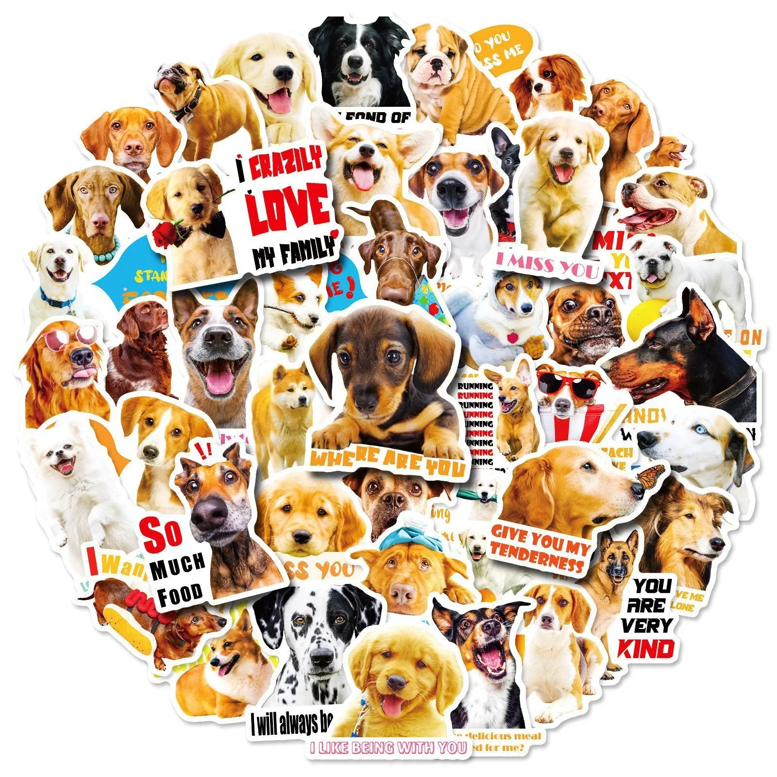 Pack of 100 realistic dog facial expression sticker sheets in Nordic design style.