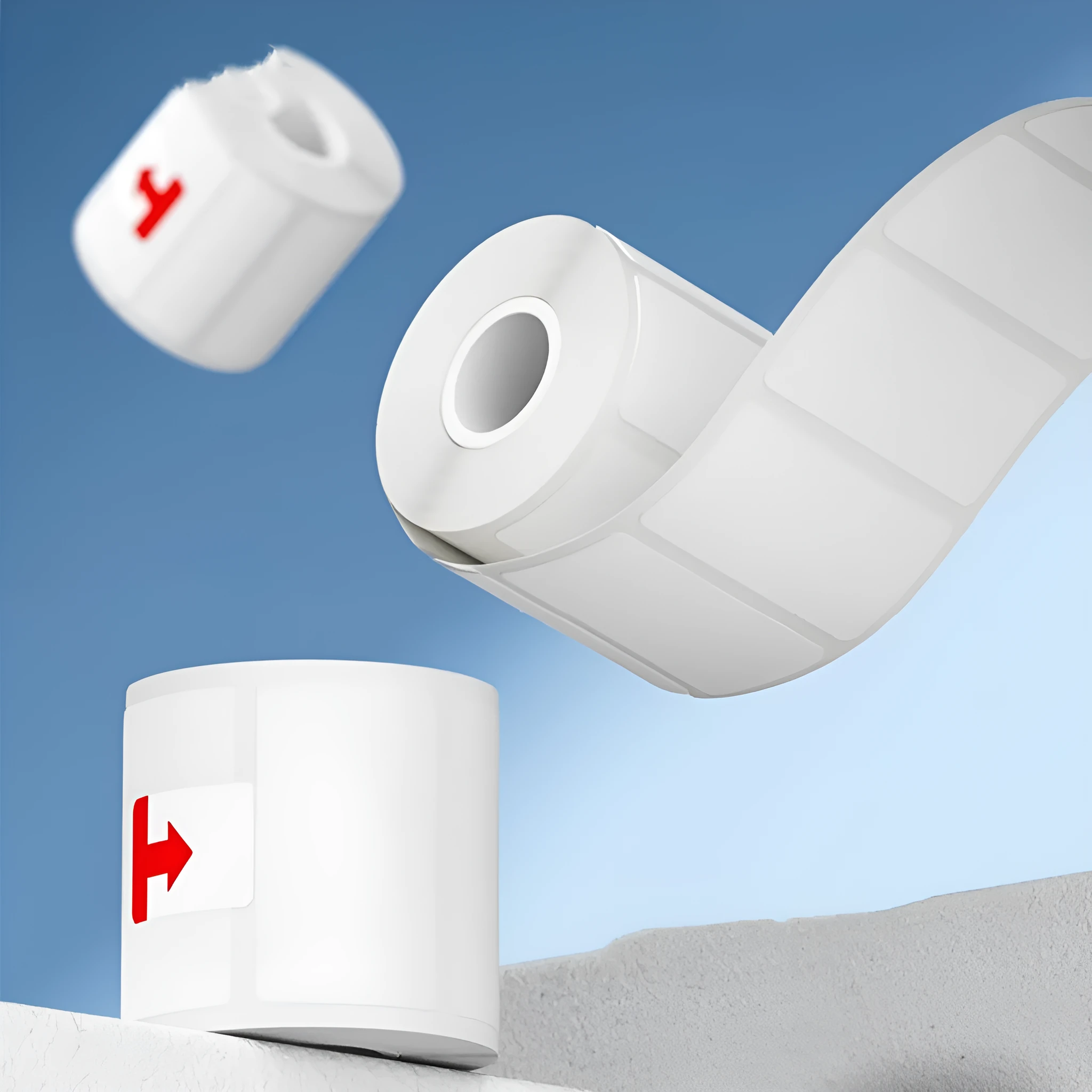 Roll of white 40x40mm four-proof thermosensitive paper adhesive labels for retail pricing applications