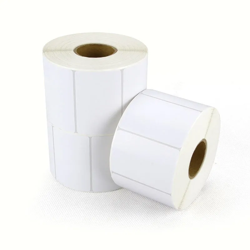 Roll of white 40x40mm four-proof thermosensitive paper adhesive labels for retail pricing applications