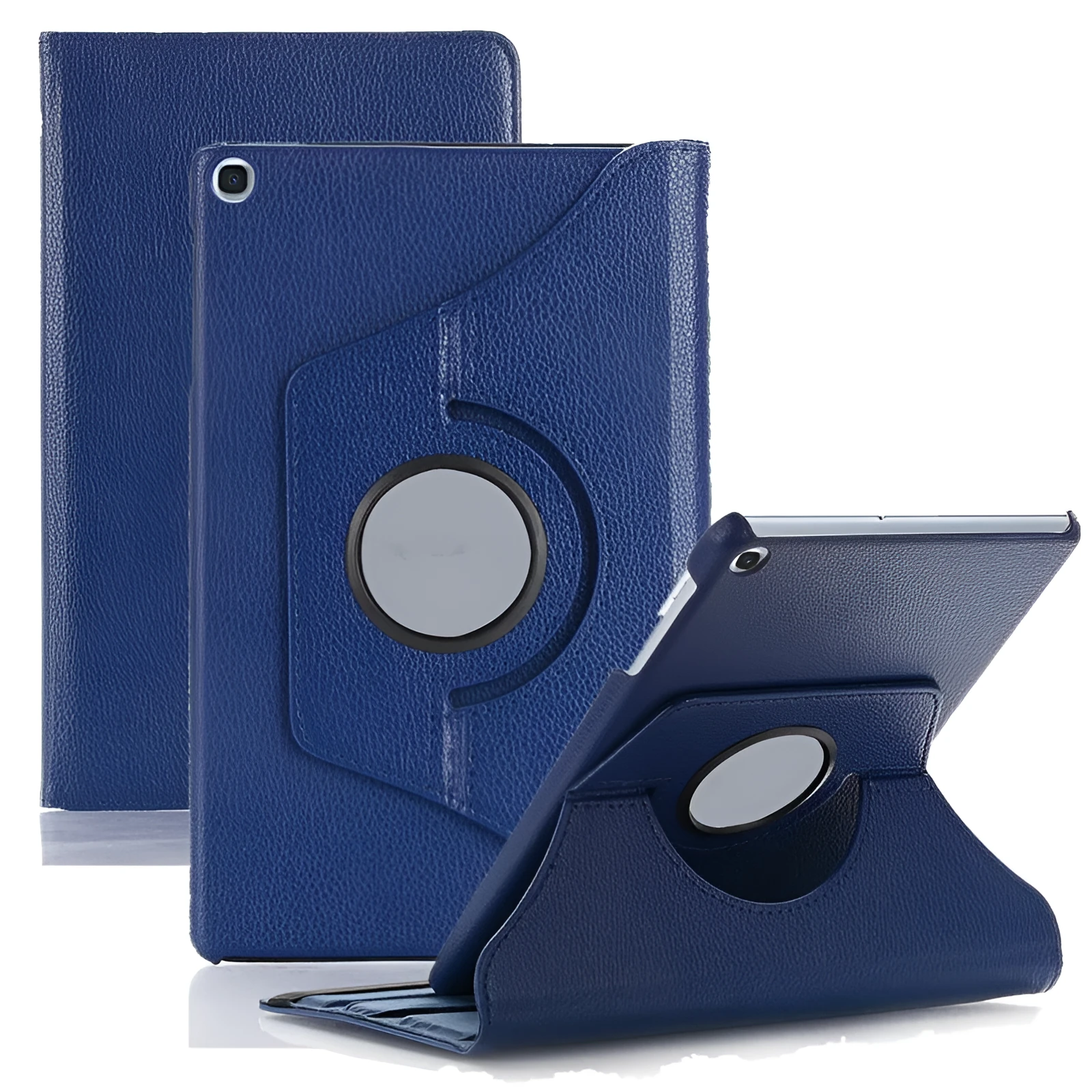 iPad rotating protective sleeve in imitation leather clamshell case showing multiple colour options