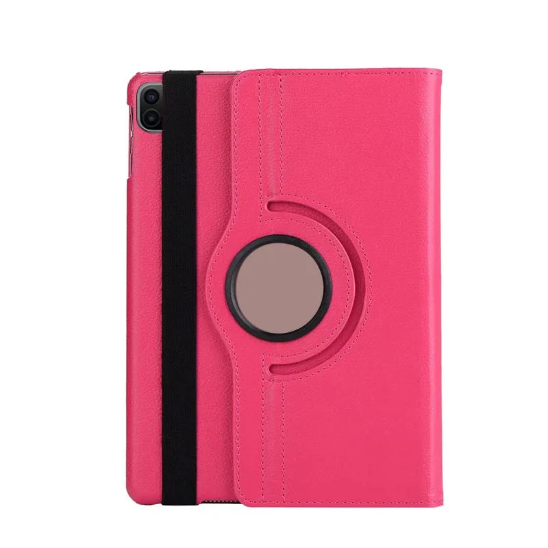 iPad rotating protective sleeve in imitation leather clamshell case showing multiple colour options
