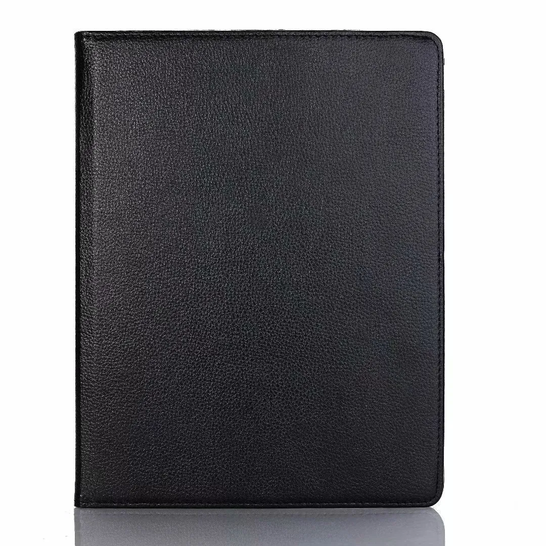 iPad rotating protective sleeve in imitation leather clamshell case showing multiple colour options