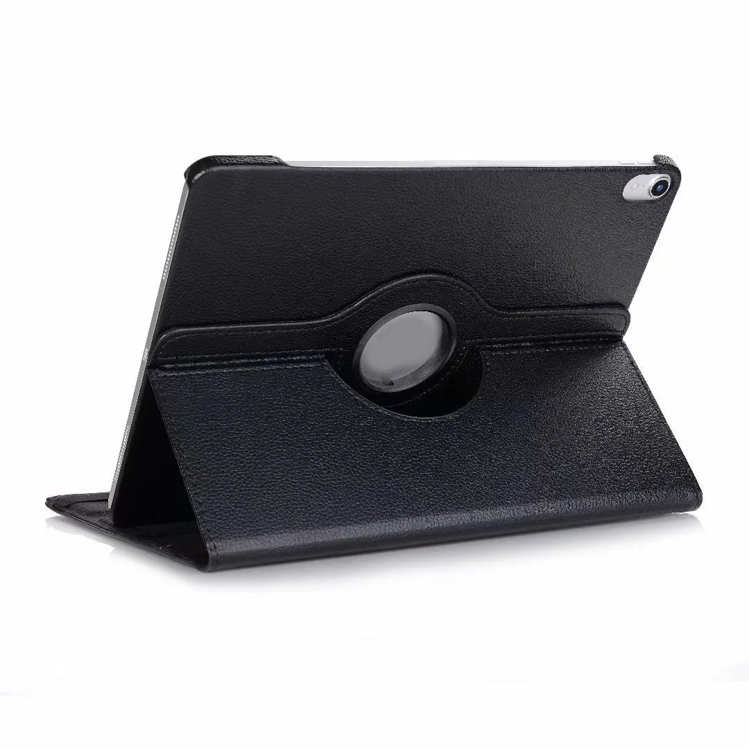 iPad rotating protective sleeve in imitation leather clamshell case showing multiple colour options