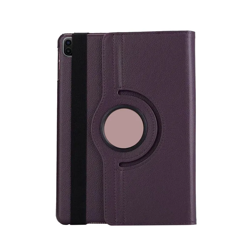iPad rotating protective sleeve in imitation leather clamshell case showing multiple colour options