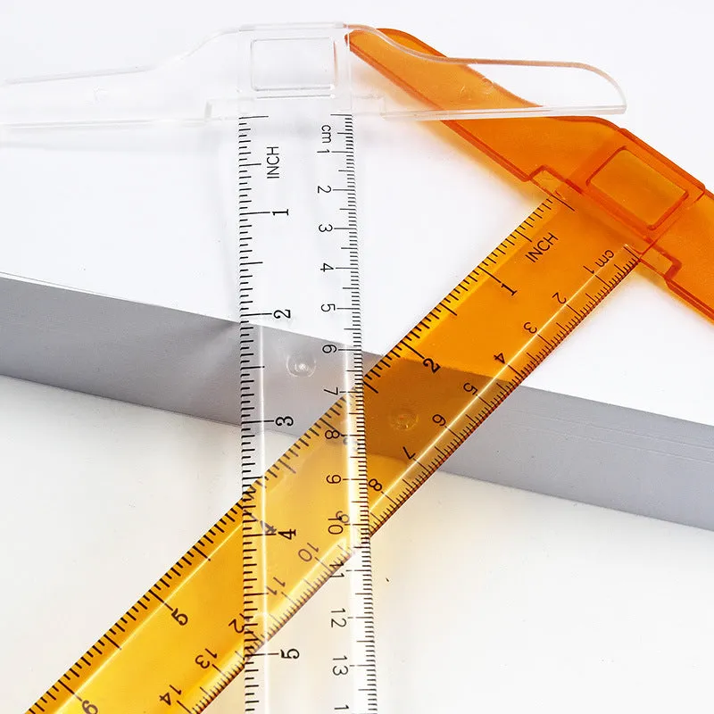 30cm plastic T-shaped ruler with dual scale options in orange yellow colour