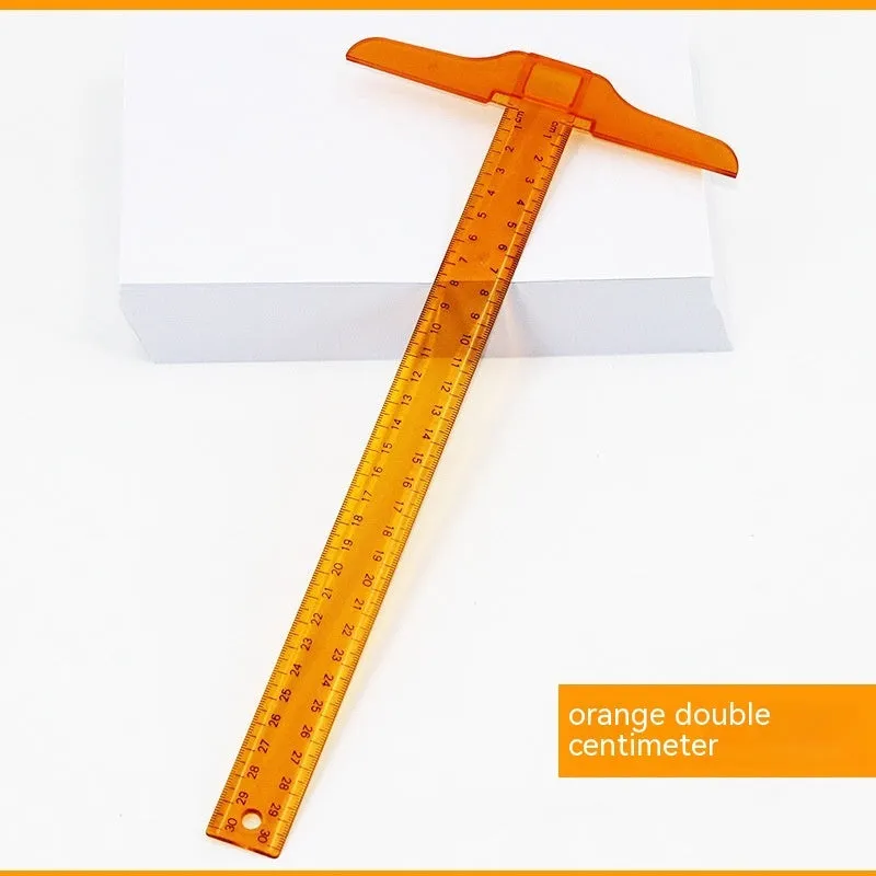 30cm plastic T-shaped ruler with dual scale options in orange yellow colour