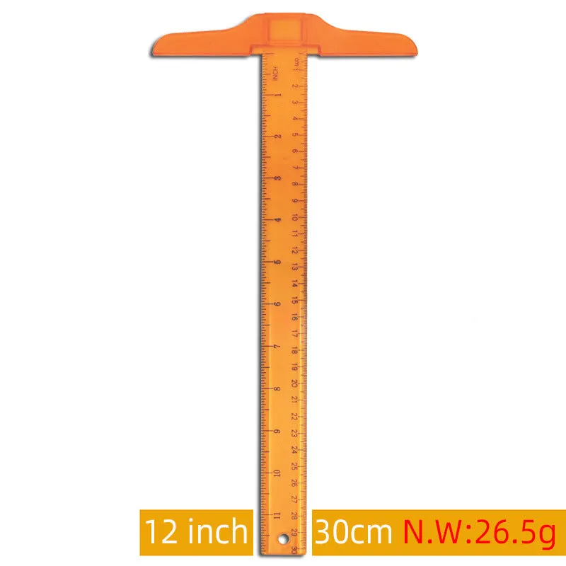 30cm plastic T-shaped ruler with dual scale options in orange yellow colour