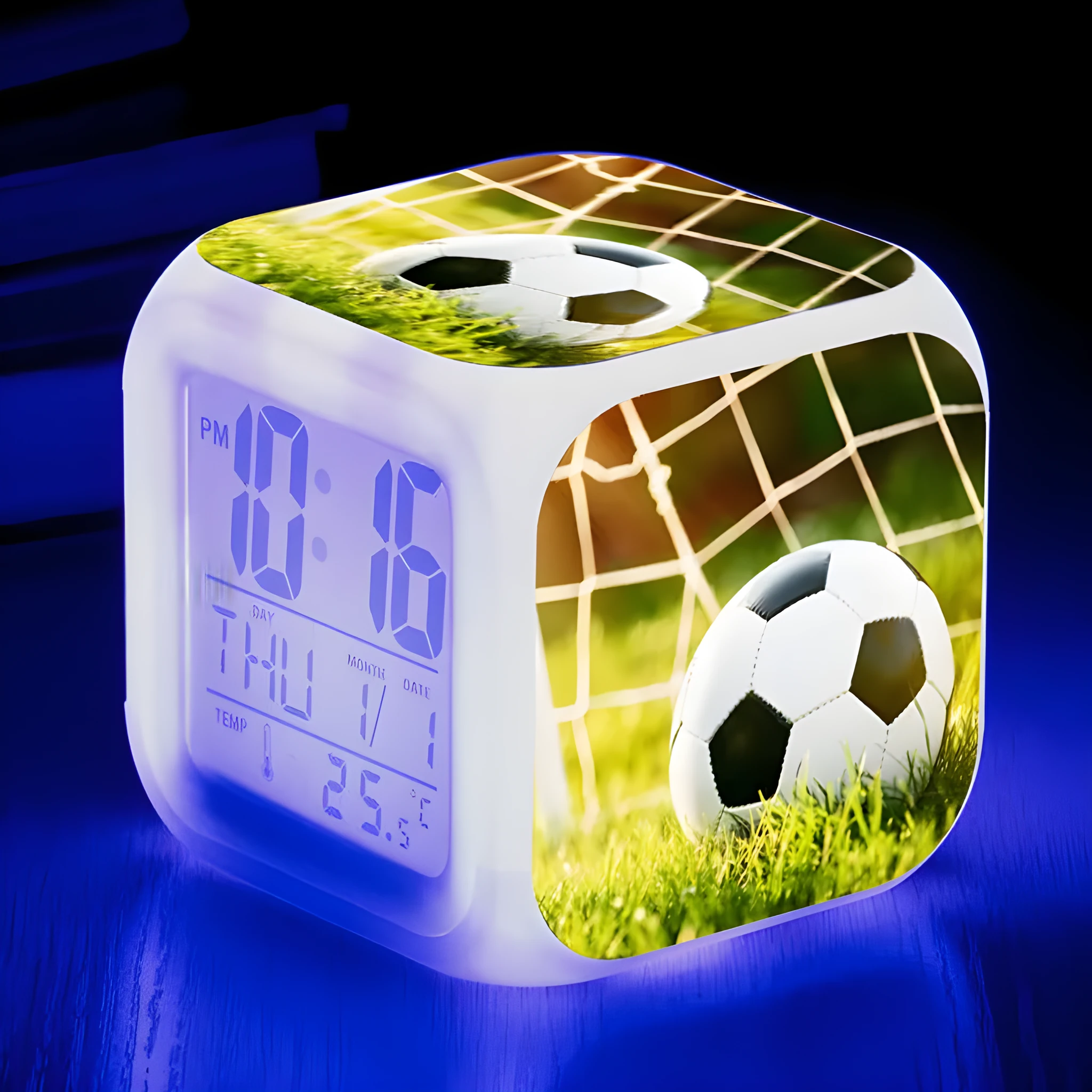 Cartoon football alarm clock with mute function for children in multiple colour options