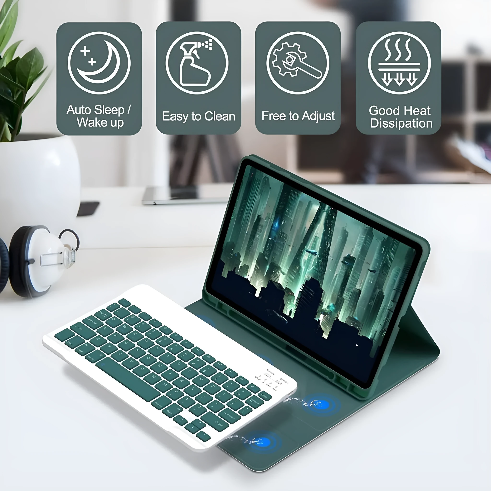 Samsung Galaxy Tab keyboard case set with TPU protective shell, Bluetooth keyboard, and charging mouse in multiple colours