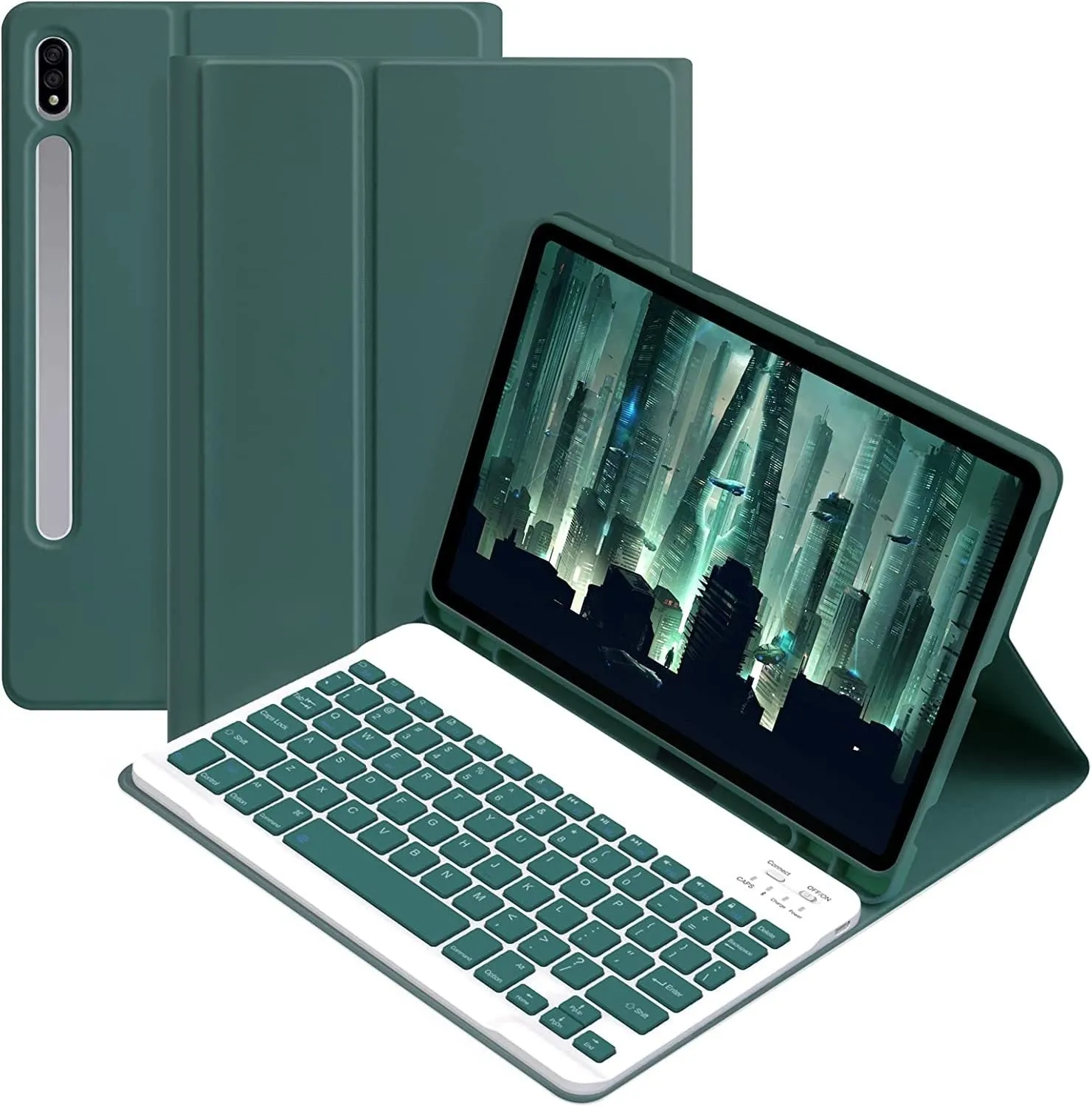 Samsung Galaxy Tab keyboard case set with TPU protective shell, Bluetooth keyboard, and charging mouse in multiple colours
