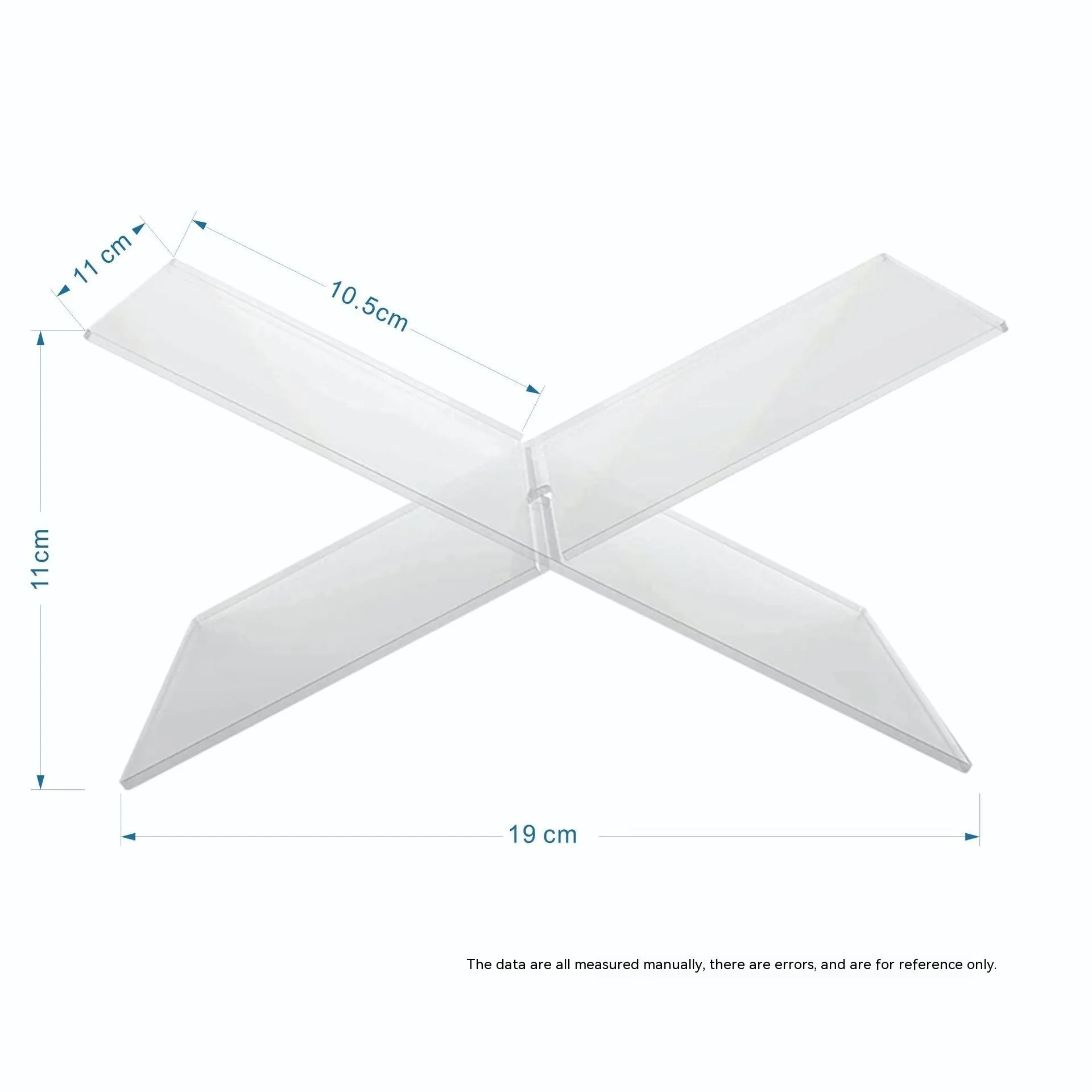 Clear acrylic X-shaped book display shelf holding reading materials on desktop