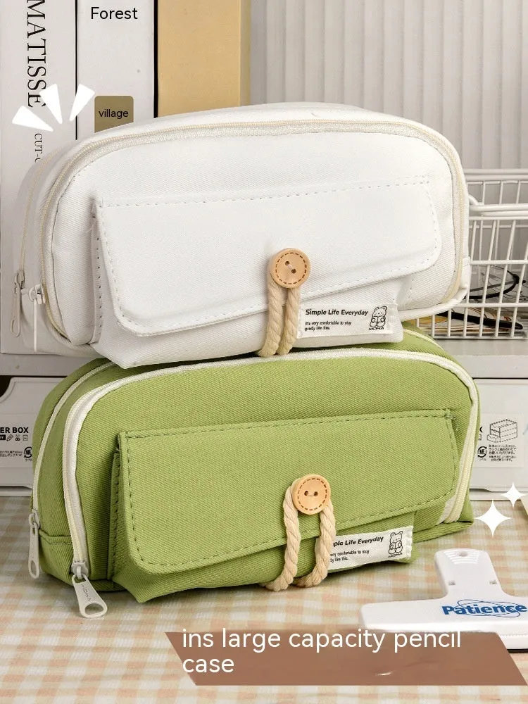 Canvas pencil case in Korean style with large capacity for approximately 80 pens