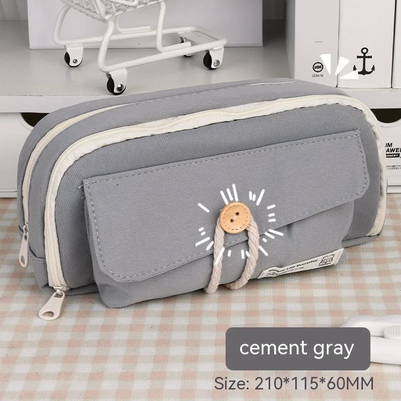 Canvas pencil case in Korean style with large capacity for approximately 80 pens