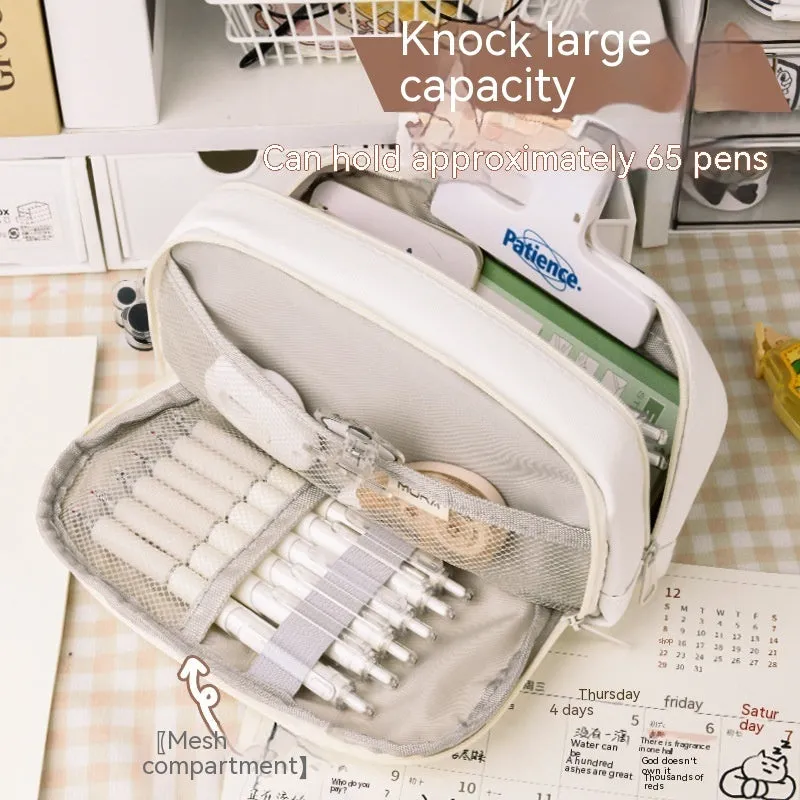 Canvas pencil case in Korean style with large capacity for approximately 80 pens