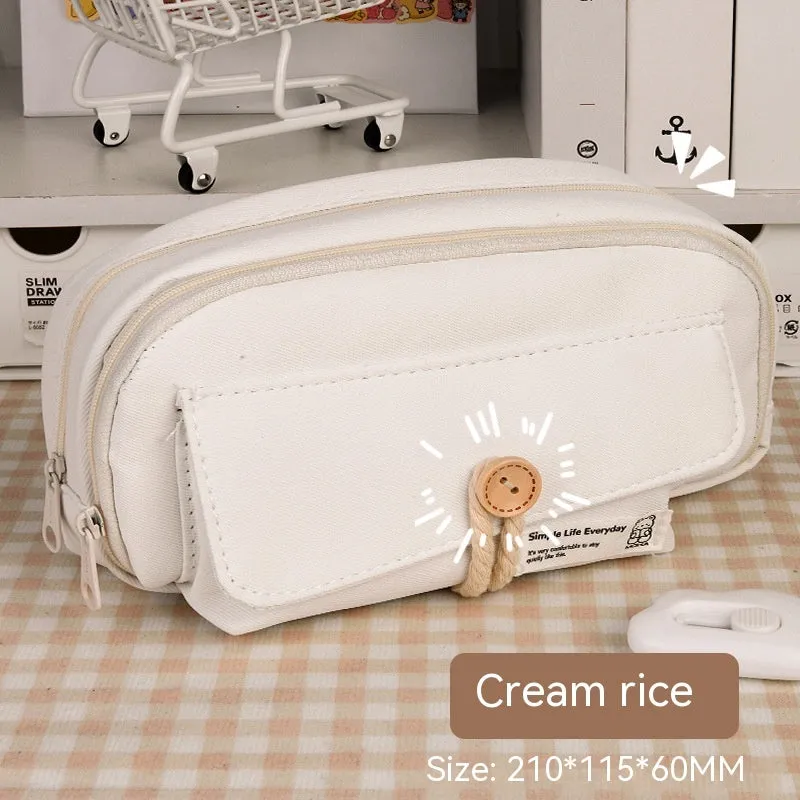 Canvas pencil case in Korean style with large capacity for approximately 80 pens