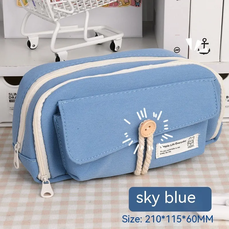 Canvas pencil case in Korean style with large capacity for approximately 80 pens