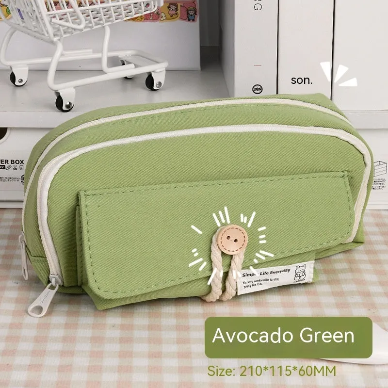 Canvas pencil case in Korean style with large capacity for approximately 80 pens