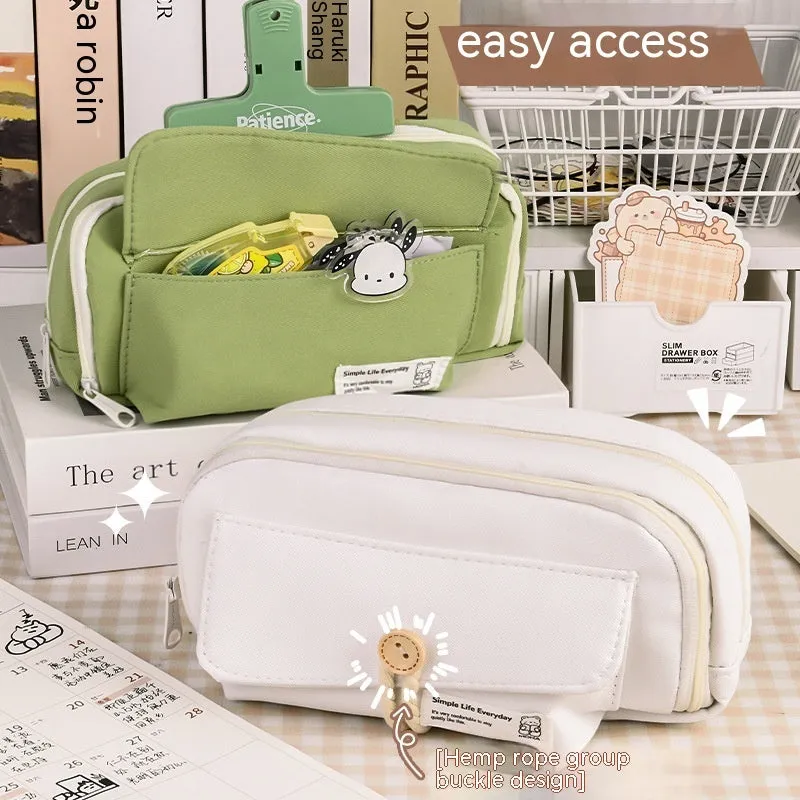 Canvas pencil case in Korean style with large capacity for approximately 80 pens