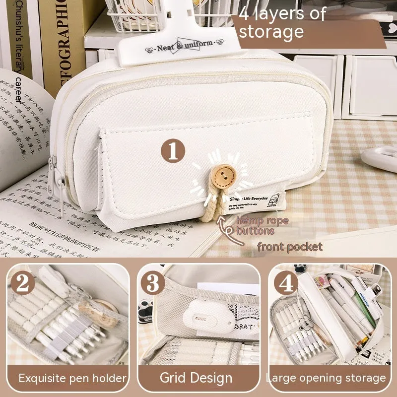 Canvas pencil case in Korean style with large capacity for approximately 80 pens